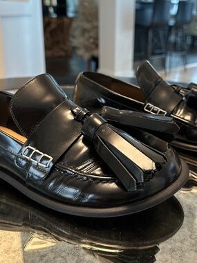 JW ANDERSON Black Leather Tassel Loafers